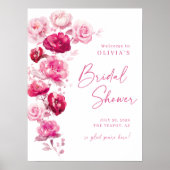 マゼンタホットピンクフローラブライダルシャワーウェルカムサイン ポスター (正面)
