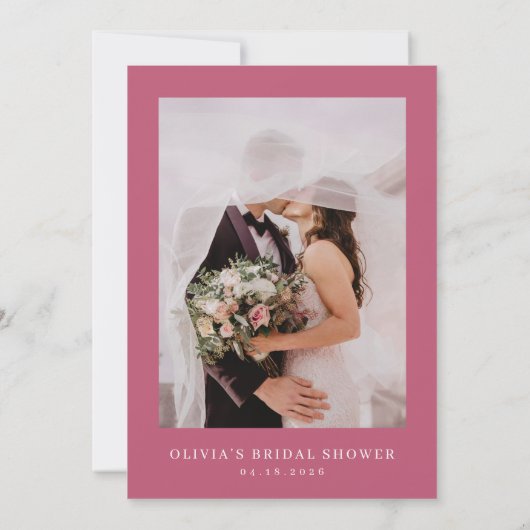 マゼンタホットピンクフローラブライダルシャワー招待 招待状 (裏面)