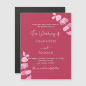 マゼンタホワイトユーカリ高級結婚品種 マグネット招待状 (正面/裏面)