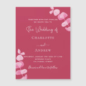 マゼンタホワイトユーカリ高級結婚品種 マグネット招待状 (正面)