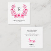 マゼンタマグノリアリースモノグラムソーシャルメディア スクエア名刺 (正面/裏面)