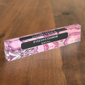 マゼンタマーブルクラスモダンパーソナライズされた デスクネームプレート (側面)