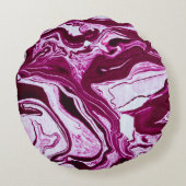 マゼンタマーブルテクスチャ:抽象芸術流体アート ラウンドクッション (裏面)