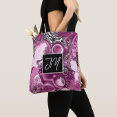 マゼンタマーブル流体アートバッグ トートバッグ (クローズアップ)