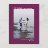 マゼンタミニマル結婚リストの写真日付の保存 案内ポストカード (正面)