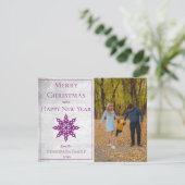 マゼンタモダンのスノーフレーク写真 シーズンカード (スタンド正面)