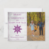 マゼンタモダンのスノーフレーク写真 シーズンカード (正面)