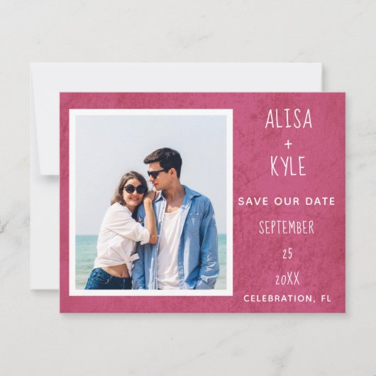 マゼンタモダン写真Save the Date (正面)