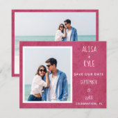マゼンタモダン写真Save the Date (正面/裏面)