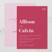 マゼンタモダン文字結婚式招待状 招待状 (正面/裏面)