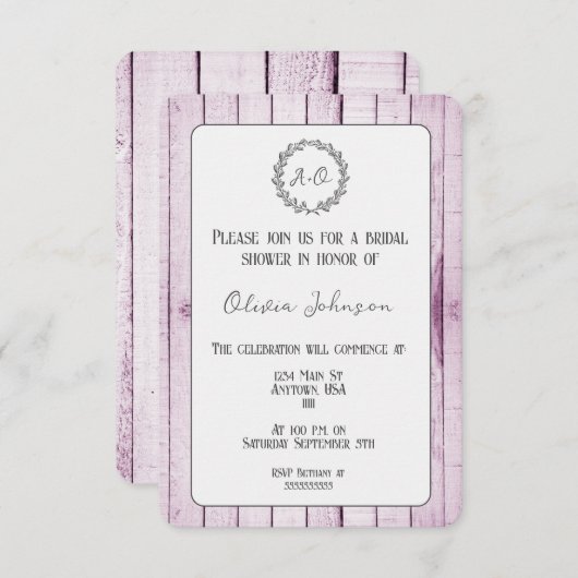 マゼンタモノグラム素朴ブライダルシャワー招待状 招待状 (正面/裏面)