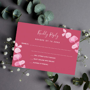 マゼンタユーカリ結婚反応RSVP ノートカード