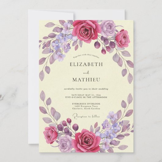 マゼンタリラックスユーカリの結婚式 招待状 (正面)