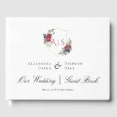 マゼンタローズウォーターカラーボタニカルクレストモノグラム ゲストブック (正面)