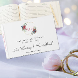 マゼンタローズ水彩ボタニカルクレストモノグラム ゲストブック