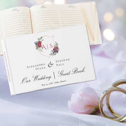 マゼンタローズ水彩ボタニカルクレストモノグラム ゲストブック
