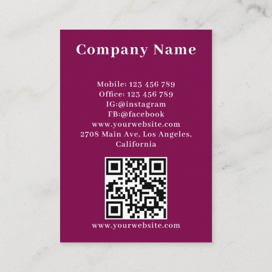 マゼンタワインアルバムカバーフォトQRコード 名刺 (裏面)