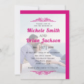 マゼンタヴィンテージと写真結婚の要素 招待状 (正面)
