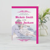 マゼンタヴィンテージと写真結婚の要素 招待状 (スタンド正面)