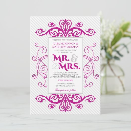 マゼンタヴィンテージはミセスと渦巻結婚く 招待状 (スタンド正面)