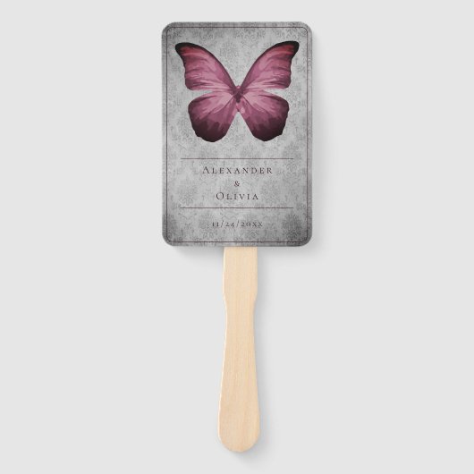 マゼンタヴィンテージバタフライダマスクの結婚式のお願い ハンドファン (正面)