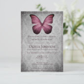 マゼンタヴィンテージバタフライダマスクブライダルシャワー 招待状 (スタンド正面)