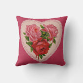 マゼンタヴィンテージバラハートバレンタイン クッション (裏面)