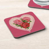 マゼンタヴィンテージバラハートバレンタイン コースター (左側)