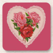 マゼンタヴィンテージバラハートバレンタイン コースター (正面)