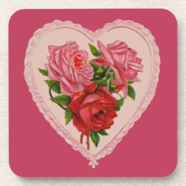 マゼンタヴィンテージバラハートバレンタイン コースター