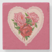 マゼンタヴィンテージバラハートバレンタイン ストーンコースター (正面)