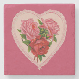 マゼンタヴィンテージバラハートバレンタイン ストーンコースター