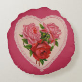 マゼンタヴィンテージバラハートバレンタイン ラウンドクッション (裏面)