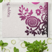 マゼンタ感謝祭トルコフローラキッチンタオル キッチンタオル (折り畳み)