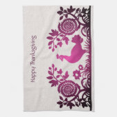 マゼンタ感謝祭トルコフローラキッチンタオル キッチンタオル (縦)