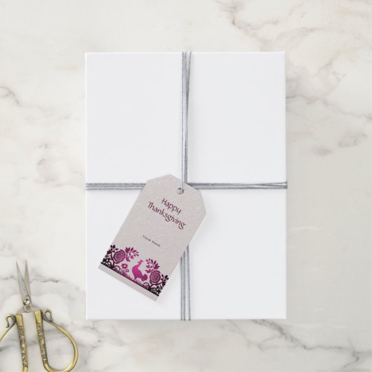 マゼンタ感謝祭トルコフローラギフトラベル ギフトタグ (より糸付き)