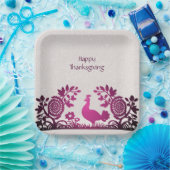 マゼンタ感謝祭トルコフローラ紙プレート ペーパープレート (パーティー)