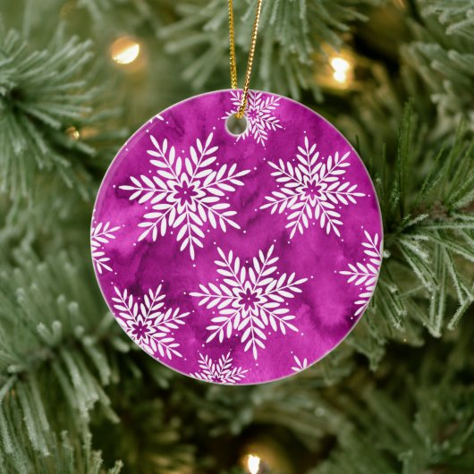 マゼンタ抽象芸術水カラーの雪片 セラミックオーナメント (ツリー)