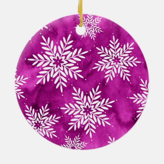 マゼンタ抽象芸術水カラーの雪片 セラミックオーナメント (裏面)