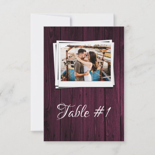 マゼンタ木製写真披露宴テーブルカード 招待状 (正面)