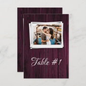 マゼンタ木製写真披露宴テーブルカード 招待状 (正面/裏面)