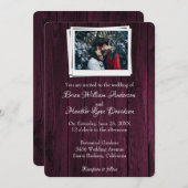 マゼンタ木製写真結婚式招待状 招待状 (正面/裏面)