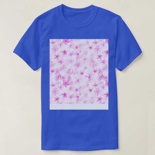 マゼンタ桜さくらんぼ花パターン Tシャツ (デザイン正面)