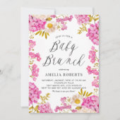 マゼンタ水彩アジサイの花のベイビーブランシュ 招待状 (正面)