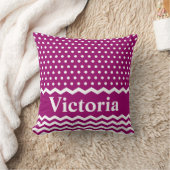 マゼンタ水玉模様とシェブロン クッション (ブランケット)