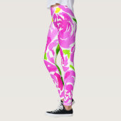 マゼンタ牡丹の水色パターン レギンス (左)