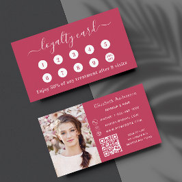 マゼンタ白色QRコードフォト事業ロイヤリティカード 名刺