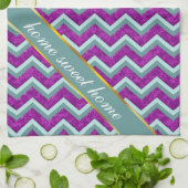 マゼンタ箔およびティール(緑がかった色)ジグザグパターン キッチンタオル (折り畳み)