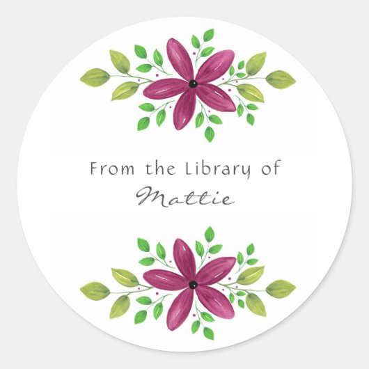 マゼンタ紫の水カラーフローラスワッグラベル ラウンドシール (正面)