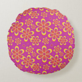 マゼンタ紫色の花シームレスパターン ラウンドクッション